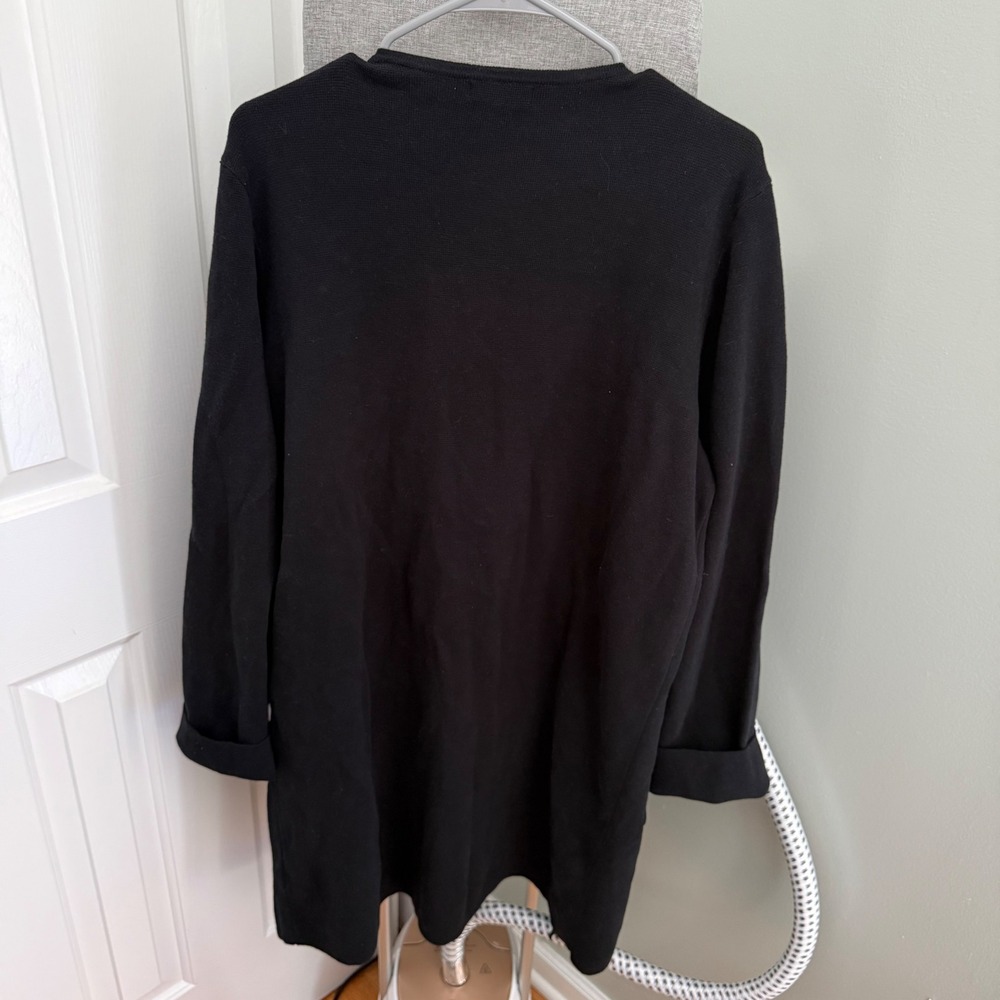 Quince Organic Cotton Knit Collarless Coat Black Large Quiet Luxury Minimalist - Picture 2 of 7